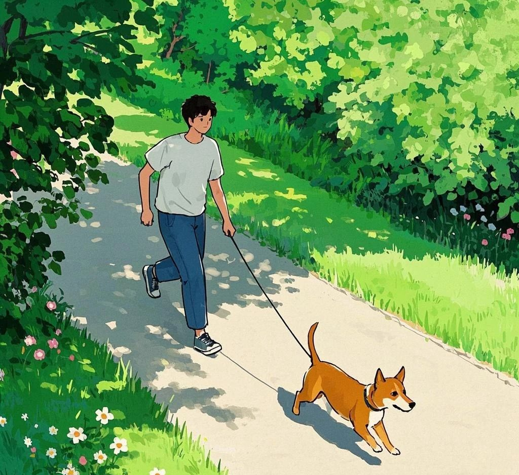 Owners walk their dogs